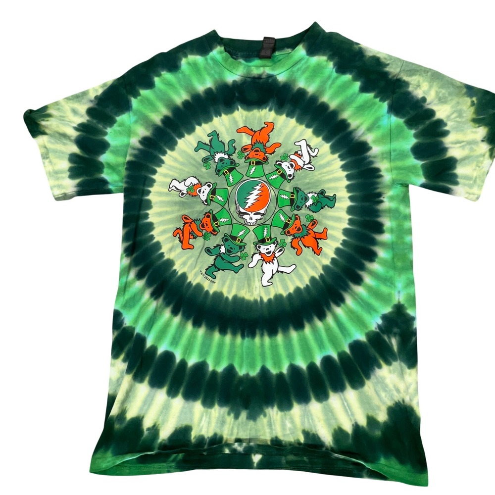 Grateful Dead T Shirt Mens M Green St Patricks Day Tie Dye Dancing Bears 2023